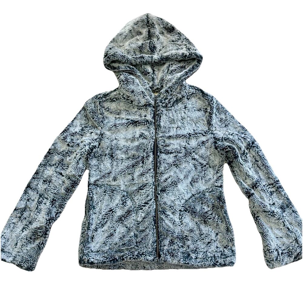True Grit Faux Fur Hooded Jacket Women’s Small Gray Full Zip Plush Cozy Soft